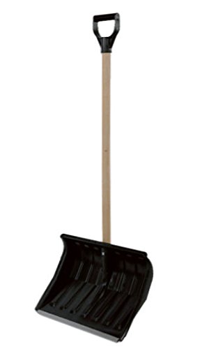 BBT@ / 1x Schneeschieber Schwarz / Leicht + Stabil / Mit ergonomischem Griff + Holzstiel + Kantenschutz aus Aluprofil / Eckiges Batt: 44,5×35,5cm / Gesamtlänge: 132cm / Schneeschaufel Winterdienst Schneeräumer Schneepflug - 2