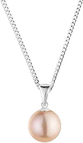 Silver 7 - 8 mm Pink Freshwater Pearl Round Pendant with 18" Chain