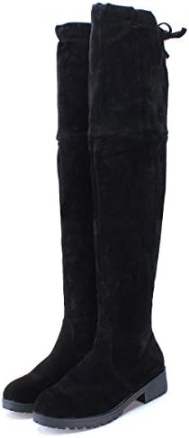 Favoridol Womens Suede Leather Over The Knee High Boots Stretch Pull On Flat Low Heel Boots (5 UK/39 EU, Black)