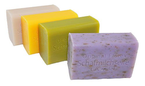 Sparset 4stk Florex Schafmilchseife Lavendelöl, Mandelöl, Olivenöl, Honig je 100g, aus 100% österreichischer Bio Schafsmilch ohne Erdöl, silikonfrei, parabenfrei & ohne Tierversuche - 6