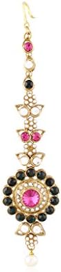 I Jewels Gold Plated Stone Maang Tikka for Women T1065QG (Rani/Pink &amp; Green)