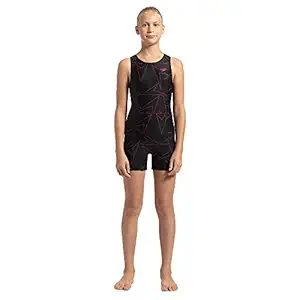Speedo Boomstar Allover Legsuit for Girls (Color: Black/Electric Pink)