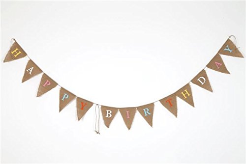 Wimpelkette Happy Birthday, Sackleinen