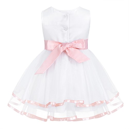 iixpin Babybekleidung Baby-Mädchen Prinzessin Kleid Festzug Taufkleid Hochzeit Partykleid Mädchen Tüll Kleidung Blumenmädchenkleid mit Baumwollhose Perle Rosa 68-74 - 3