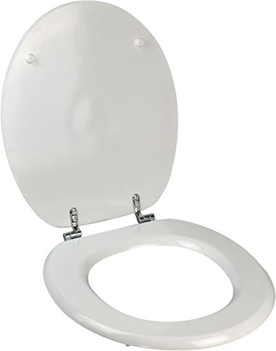 Einstellbarer WC-Sitz aus weißem Holz. Herz-Design. Verchromte Scharniere Inklusive Befestigung - 3