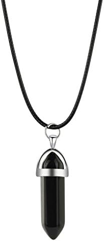 Keyuefa Luxury Necklace, Natural Quartz Crystal Stone Point Chakra Healing Gemstone Pendants Necklace Jewelry Gift (black)