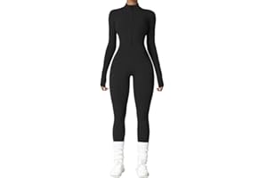 Vmhkjo Jumpsuit Damen Lang Eng Thermo Langarm Reißverschluss Overall Einteiler Yoga Bodycon Bodysuit Slim Fit Warm Gefütterte Ganzkörperanzug