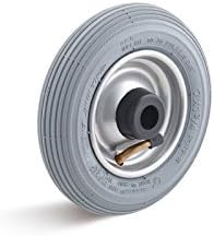 Pneumatic Wheel 200mm Grey Steel Metal Rim Roller Bearing Groove Profile Hub Length 50mm