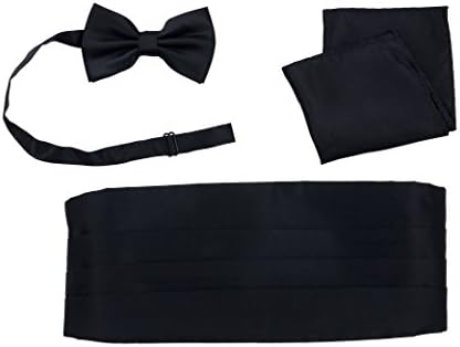 SaluttoTuxedos Girdle Cummerbund Bow Tie Pocket Square Handkerchief Set Salutto Formal Solid Color Black