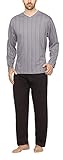 Moonline - Herren Schlafanzug lang aus 100% Baumwolle mit V-Ausschnitt