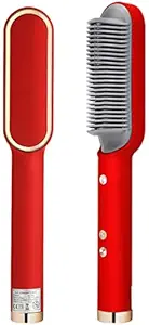Hair Straightener - Zemic Hair Straightener Comb for Women & Men, Hair Styler, Straightener Machine Brush/PTC Heating Electric Straightener with 5 Temperature Control Hair Straightener :- Red Color