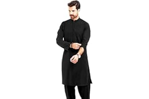Clossy London Easy Care Herren Shalwar Kameez Plain Schwarz Weiß Pakistani Indianer Punjabi Kurta Salwar Anzug Freizeitkleid für Sommer Winter für Herren SM LX