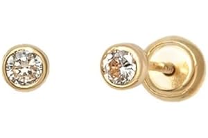 Turmalina - Pendientes bebe niña redondo circonita bañado en oro de Plata de Ley 925, pendientes con piedra, tamaño de 3 mm, de la marca de joyería Turmalina by Martina