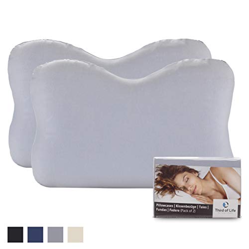 Third of Life Hochwertiger Kissenbezug Doppelpack (2er Set, Hellgrau Uni) für das RE-Charge Pillow - Baumwolle, Double Jersey, guter Fit, bügelfrei, 3 Jahre Garantie, Kissenhülle mit Reißverschluss