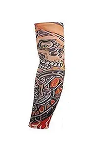 Sapna Sales Stretch Cloth Arm Art Tattoo Costume Sleeves for Bike Lovers Multicolour (Pack of 1)