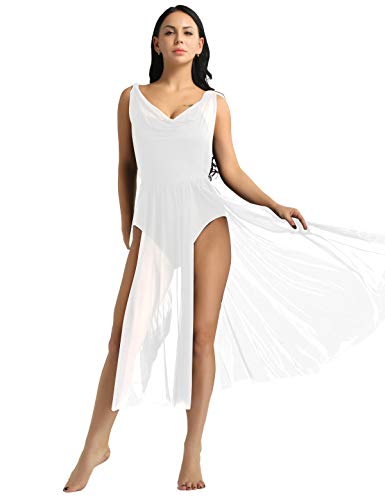 ranrann Femme Robe Danse Latine Robe Danseuse Samba Jazz Justaucorps Danse Classique Tulle Robe Longue sans Manches Jupette Costume Robe de Soirée Cocktail Dancewear XS-XL