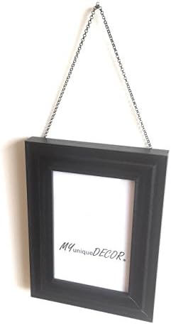 Black Chunky Photo Picture Frame Wood Effect Suspended from Gunmetal Chain