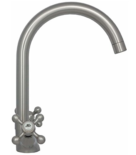 Niederdruck Küchenarmatur Spültischarmatur Waschbeckenarmatur Geschirrbrause Zweigriffmischer Wasserhahn Mischbatterie Armatur Küche Untertischgerät Nostalgie Retro Look in Edelstahl 6015BC - 5