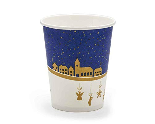 Octopus 75x Glühweinbecher 200 ml Volumen mit Wintermotiv oder Weihnachtsmotiv, Pappbecher Einwegbecher (nachhaltig produziert), Kaffeebecher Teebecher Getränkebecher