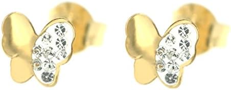 ERCE Butterfly Earring Studs Enamel with Cubic Circonia, 14 ct. Gold 585, Size 5 x 6 mm, in Gift Box