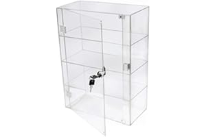 PC3721 @ 1 Vetrina acrilica trasparente lucida con sportello anteriore e lucchetto di sicurezza (406 x 300 x 203 mm)