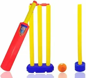 Just97 Plastic Cricket Kit Juniors Size for Age Group 6-10 Years | Bat & Ball with Wicket Set for Kids (Multicolor) ,CRICKTSET7