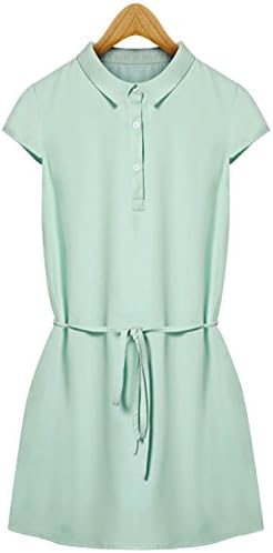 GDS Women loose shirt collar slim fashion short sleeve chiffon dress , xs