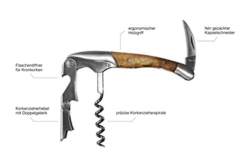 Santorino Kellnermesser – Exklusives Sommeliermesser aus Campecheholz, Weinöffner mit 2 Stufen – Premium Korkenzieher, Flaschenöffner in Geschenkbox - 3
