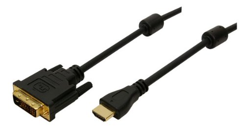 LogiLink CH0015 HDMI zu DVI Kabel, HDMI male zu DVI (18+1) male, (Gold), 2x Ferrite Core, schwarz, 5m, polyTasche