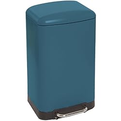 Poubelle 30L en métal finition mate - Fermeture silencieuse - Large pédale - Coloris BLEU Pétrole