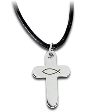 °° HALSKETTE Kreuz Edelstahl abgerundet