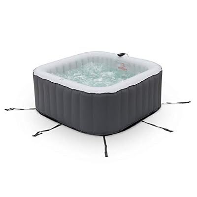 Alice's Garden Spa MSPA Gonflable carré - Fjord 4 Gris - Jacuzzi 4 Personnes carré 160cm, PVC, Pompe, Chauffage, gonfleur, Filtre, bâche, Tapis de Sol et télécommande de contrôle