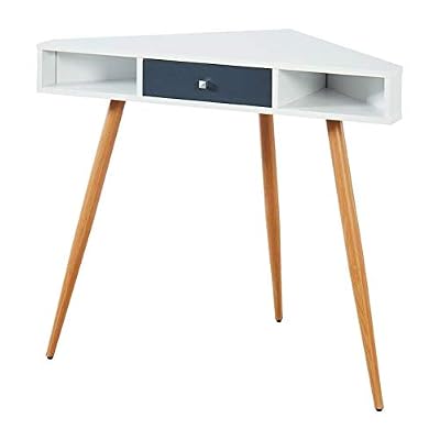 Générique Bureau AUCUNE Babette bureau d'angle scandinave blanc + pieds en metal aspect bois - l 106 cm