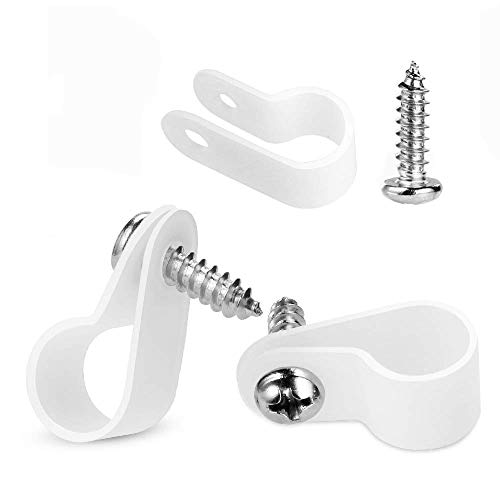 Morsler Clips de fixation pour corde lumineuse avec vis en acier inoxydable en forme de P en nylon pour intérieur ou extérieur, Nylon, 3/8 inch