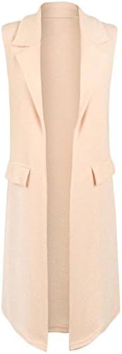 Girly Look Owasi ® New Ladies Womens Sleeveless Open Front Long Waistcoat Stylish Crepe Mock Flap Pocket Duster Blazer Jacket Coat (20-22, Nude-Coat)