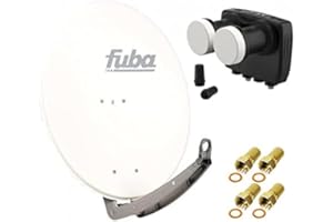 HD Digital Sat Anlage 2 Satelliten Astra/Hotbird - 2 Teilnehmer | Fuba DAA780W Sat Schüssel 78cm weiß + DUR-line MB6-TW Monoblock Twin LNB 6° (DVB-S2, HDTV, 4K/8K, 3D) + 4xF-Stecker vergoldet