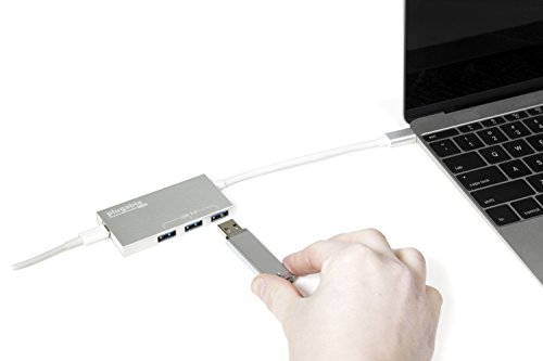 Plugable USB-C Aluminium Hub mit 3 USB 3.0 SuperSpeed Schnittstellen und durch-reichende Aufladefunktion für MacBook Retina 2015/2016, Chromebook Pixel [2] 2015, uvm - 2