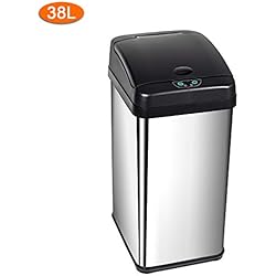 Grandma Shark Poubelle Automatique de Cuisine Panier de Cuisine, capteur carré avec Technologie Infrarouge, Acier Inoxydable, 38 litres (Noir)