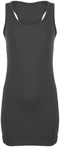 Ladies Womens Long Racer Back Bodycon Muscle Vest Top Gym Top -Black-24-26