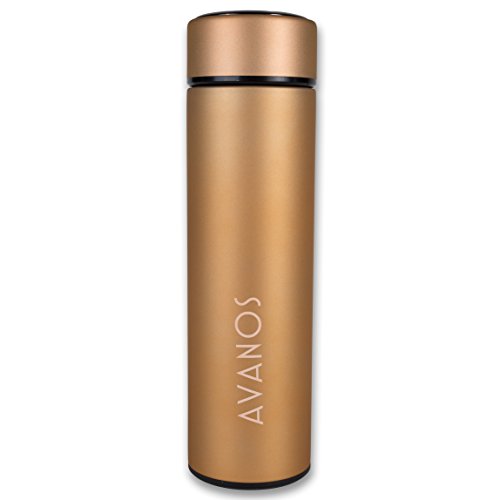 Avanos Thermoskanne | Thermosflasche | Trinkflasche | 450 ml | Teesieb | Kaffee | Tee | Edelstahl | Sport | Büro | Gold - 2