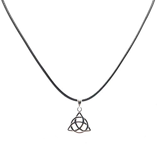 Strictly Gifts - Colgante de Nudo de Trinidad Triquetra de Plata de Ley con cordón de Piel sintética de 41 a 46 cm