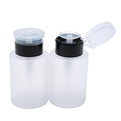 Leegoal(TM) 2 Pack Clear Refillable Liquid Push Down Alcohol Pumping Bottle Dispenser with Flip Top Cap Nail Art Acetone Polish Makeup Remover Manicure, 5.4 Oz