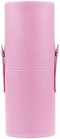 Large Makeup Brush Holder Organizer - 2 Cups Snap Together Makeup Bag PU Leather Cosmetic Travel Case Toiletry Bag (pink)