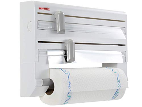 Leifheit Dérouleur mural Parat ComfortLine, dérouleur mural cuisine pour 3 rouleaux, support de rangement avec lames tranchantes, dévidoir en ABS