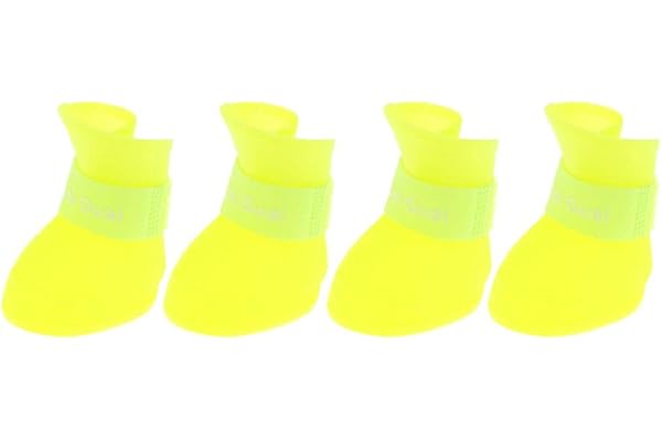 Club Bollywood 4 Waterproof Dog Puppy Cat Rubber Pet Rain Boots Anti-Slip Shoes Yellow_M Clothing &
