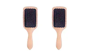 Glivary Set of 2 wooden Brush-Paddle Detangler Brush with nylon pins for Women/Men/Kids Massaging, Anti Static, Best for All Wet & Dry Hair Daily Use.(wooden,Black)(pack of 2)