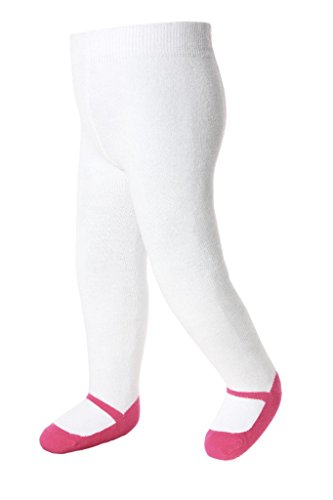 Baby Emporio - Baby & Toddler Girl Tights - Soft Cotton with Mary Jane Style and Anti Slip Soles - Gift Bag (6-12 Months, FABULOUS FUCHSIA)