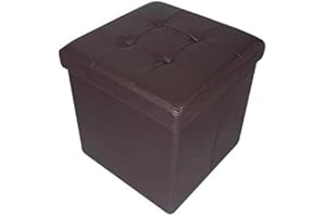 HomeHarmony Folding Storage Ottoman Seat, Stool, Toy Storage Box Faux Leather (Brown Medium)