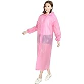 Kolva Women EVA Plain Transparent Rain Coat Hooded Outdoor Water Resistant Portable Raincoat Suit (Light Pink)