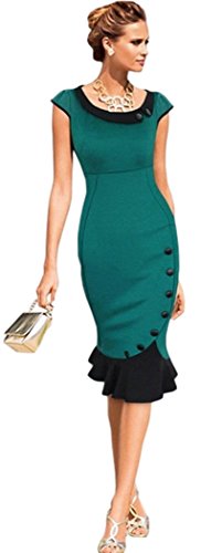 Robe de Rockabilly Pin Up Wiggle Crayon Années 40 50 Style Vintage (L - FR 40, Vert)